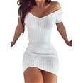 thumbnail image 1 of Fangasis Women Summer Beach Sundress Long Sleeve Short Dresses Ribbed Mini Dress Ladies Kaftan Casual Holiday Short -sleeved White 3XL, 1 of 2