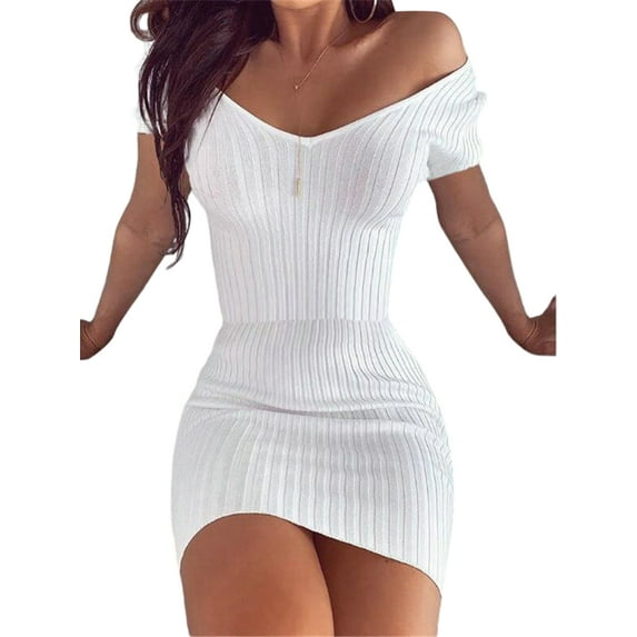Fangasis Women Summer Beach Sundress Long Sleeve Short Dresses Ribbed Mini Dress Ladies Kaftan Casual Holiday Short -sleeved White 3XL