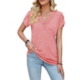 thumbnail image 1 of Fangasis Women Summer Tops Short Sleeve T Shirt V Neck T-shirt Ladies Breathable Tee Loose Dailywear Pink 2XL, 1 of 4