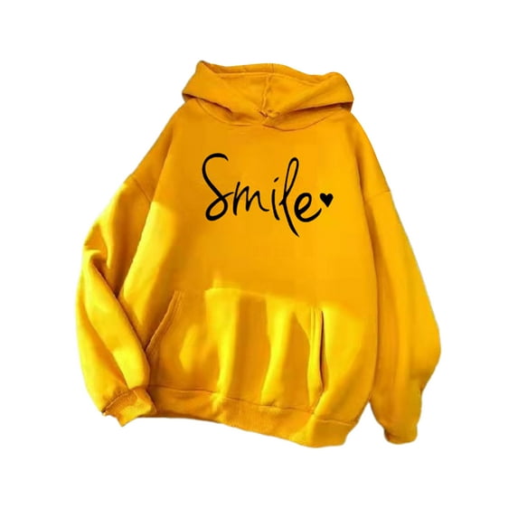 Fangasis Women Sweatshirt Long Sleeve Hoodies Letter Print Hooded Tops Ladies Casual Pullover Loose Fit Fall Yellow 3XL