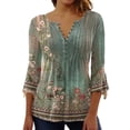 thumbnail image 1 of Fangasis Women T Shirt Button T-shirt V Neck Summer Tops Ladies Comfy Tee Soft Beach Pullover Dark Green 4XL, 1 of 2