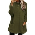 thumbnail image 1 of Fangasis Women T Shirt Long Sleeve Tee Crew Neck T-shirt Ladies With Pockets Tops Thicken Plush Work Pullover Army Green 2XL, 1 of 2