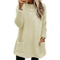 thumbnail image 1 of Fangasis Women T Shirt Long Sleeve Tee Crew Neck T-shirt Ladies With Pockets Tops Thicken Plush Work Pullover Beige Yellow S, 1 of 2