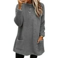 thumbnail image 1 of Fangasis Women T Shirt Long Sleeve Tee Crew Neck T-shirt Ladies With Pockets Tops Thicken Plush Work Pullover Gray 2XL, 1 of 2