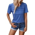 thumbnail image 1 of Fangasis Women T Shirt Pleated Summer Tops Short Sleeve T-shirt Ladies Comfy Tunic Blouse Casual Work Tee Blue XL, 1 of 4