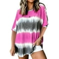 thumbnail image 1 of Fangasis Women T Shirt Tie Dye T-shirt Short Sleeve Summer Tops Ladies Loose Pullover Casual Beach Tunic Blouse Rose Red 5XL, 1 of 2
