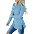 thumbnail image 1 of Fangasis Women T-shirt Solid Color Sweatshirt Crew Neck Pullover Ladies Loose Fit Tops Warm Fall Blue 4XL, 1 of 9
