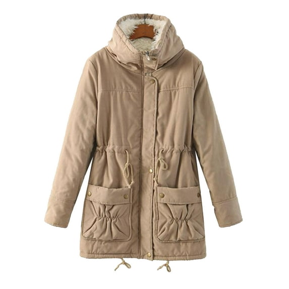 Fangasis Women Thickened Jacket Long Sleeve Coat Outwear Ladies Trench Coats Winter Warm Overcoat Khaki S