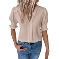 thumbnail image 1 of Fangasis Women Tops Short Sleeve Shirts Lapel Neck Blouse Ladies Loose Tunic Shirt Casual Office Apricot S, 1 of 4