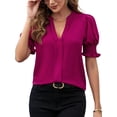 thumbnail image 1 of Fangasis Women Tops Short Sleeve Shirts Lapel Neck Blouse Ladies Loose Tunic Shirt Casual Office Rose Red L, 1 of 4