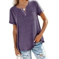 thumbnail image 1 of Fangasis Women Tops Short Sleeve T Shirt Solid Color Tee Ladies Bohemian Pullover Comfy Loungewear Top Purple XXL, 1 of 7