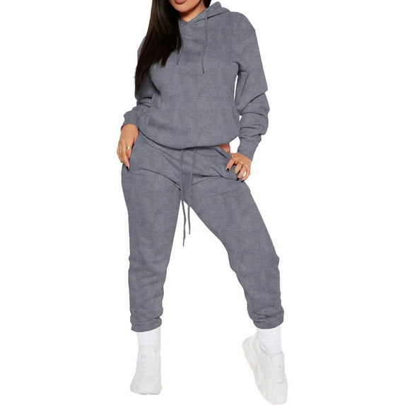Fangasis Women Two Piece Outfit Hoodies Jogger Set Drawstring Sweatsuits Ladies Beam Foot Hooded Sweatshirts And Sweatpants Loose Fit Jogging Tracksuit Sets Grey M