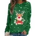 thumbnail image 1 of Fangasis Women Xmas Pullover Elk Print Sweatshirt Long Sleeve Christmas Sweatshirts Ladies Cute Jumper Tops Comfy Holiday Elk A Green XL, 1 of 2