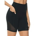 thumbnail image 1 of Fangasis Women Yoga Shorts High Waist Leggings Striped Workout Sport Short Pants Ladies Athletic Bottoms Butt Lifting Running Mini Trousers Black S, 1 of 5