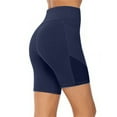 thumbnail image 1 of Fangasis Women Yoga Shorts High Waist Leggings Striped Workout Sport Short Pants Ladies Athletic Bottoms Butt Lifting Running Mini Trousers Deep Blue 5XL, 1 of 2