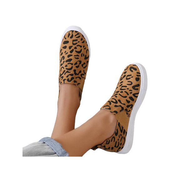 Fangasis Women's Canvas Sneakers Fashion Tennis Shoes Casual Canvas Shoes Slip on Flats Nurse Shoes Size 4.5-9 Leopard Print 4.5