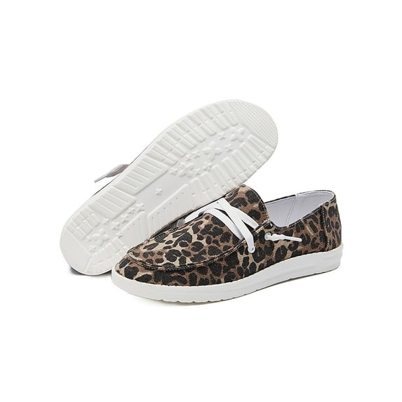 Fangasis Women's Slip On Loafer Canvas Low Top Fashion Sneakers Casual Flat Comfortable Walking Shoes Brown Leopard Print 5