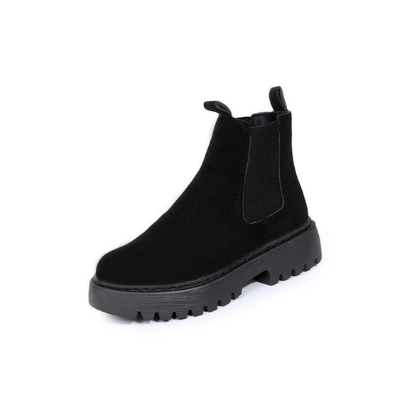 Fangasis Womens Ankle Boots Anti-Slip Winter Shoes Pull On Chelsea Boot Walking Wear Resistant Combat Booties Black 5