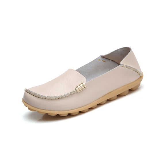 Fangasis Womens Casual Shoes Fashion Loafers Slip On Flats Driving Lightweight Nurse Shoe Beige 7.5