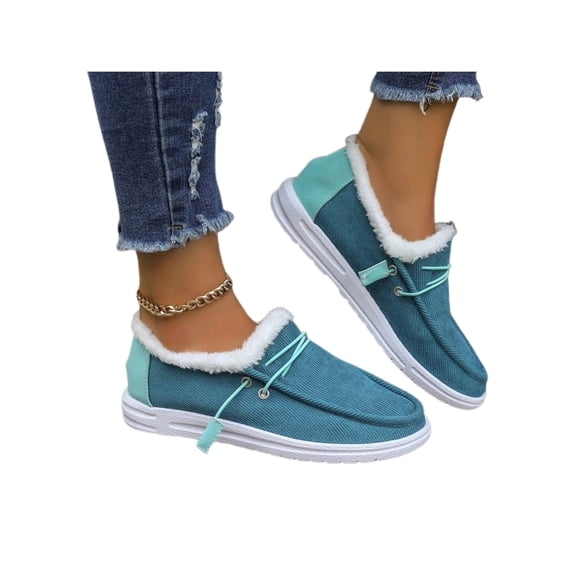 Fangasis Womens Moccasin Slippers Non-Slip Warm Casual Shoes Comfort Boat Shoe Walking Flats Loafer Slipper Blue 10