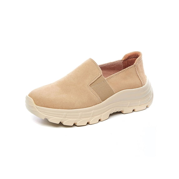 Fangasis Womens Platform Shoes Lightweight Sneakers Slip On Casual Sports Breathable Flats Beige 8.5