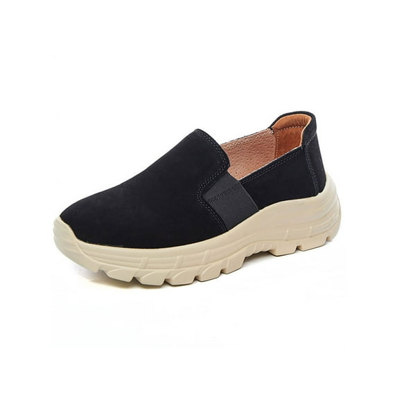 Fangasis Womens Platform Shoes Lightweight Sneakers Slip On Casual Sports Breathable Flats Black 10