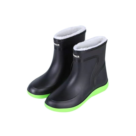 Fangasis Womens Rain Boots Comfort Work Shoe Slip On Garden Shoes Kitchen Non-Slip Green (Men, Fixed Plush Lining) 7