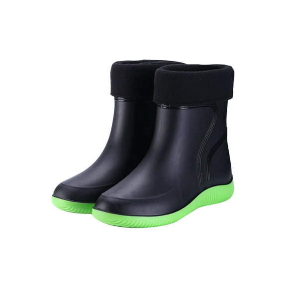 Fangasis Womens Rain Boots Comfort Work Shoe Slip On Garden Shoes Kitchen Non-Slip Green(Men, with Plush Lining) 10