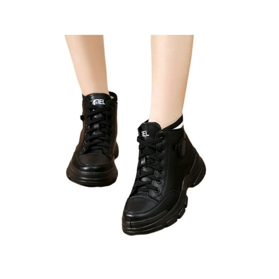 Fangasis Womens Winter Boots Comfortable Ankle Booties Casual Combat Boot Walking Fashion Short Bootie Black-No Plush Lined 5.5