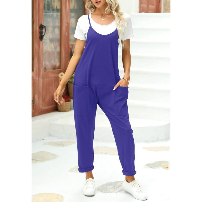 Fangetey Womens Casual Sleeveless Jumpsuits Spaghetti Strap Loose