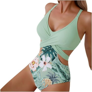 Fanggo Xl Womens Swimsuit Tummy Control Cute Bikinis for Women Coverage Athletic Swimwear for Women One Piece Modest Tankini Tops for Women Flounce Halter Clearance Deals