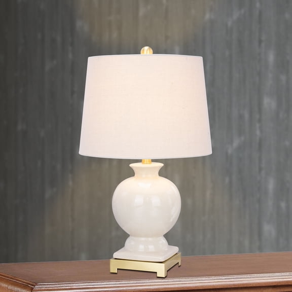 Fangio Lighting 24 inch Eggshell w/ Clear Crackle Ceramic & Satin Brass Metal Table Lamp