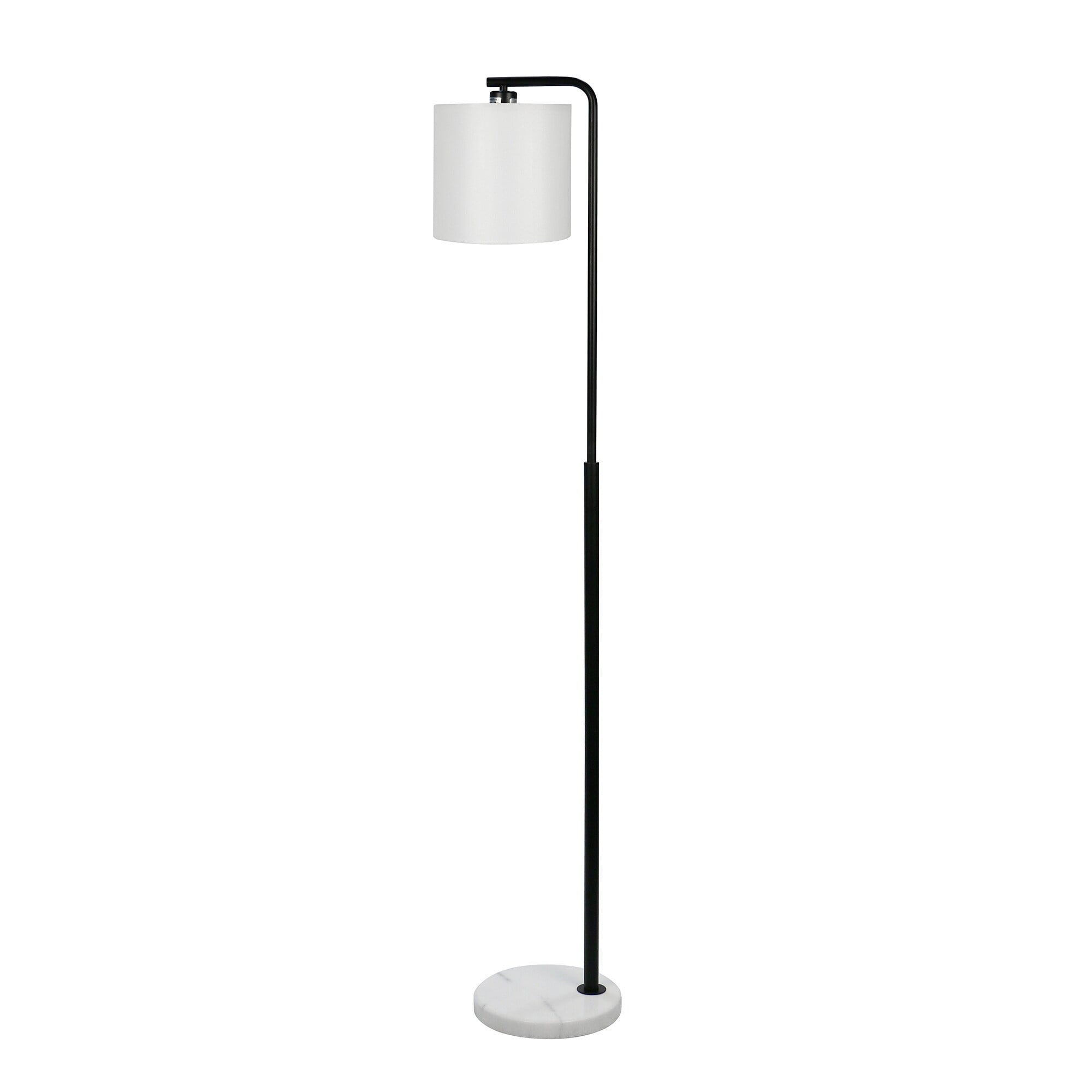 Black Metal Downbridge Floor Lamp with Marble Base and White Shade
