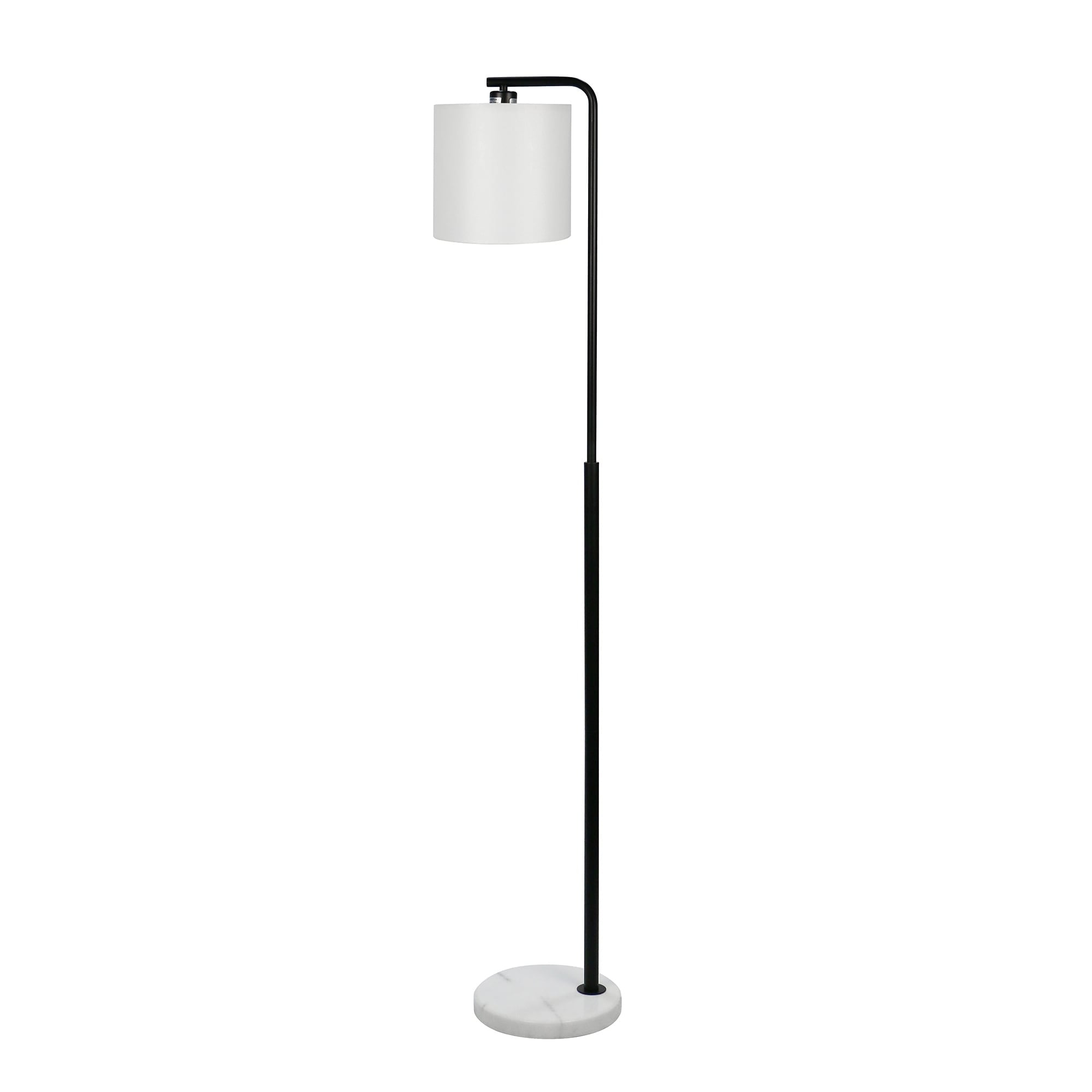 Black Metal Downbridge Floor Lamp with Marble Base and White Shade