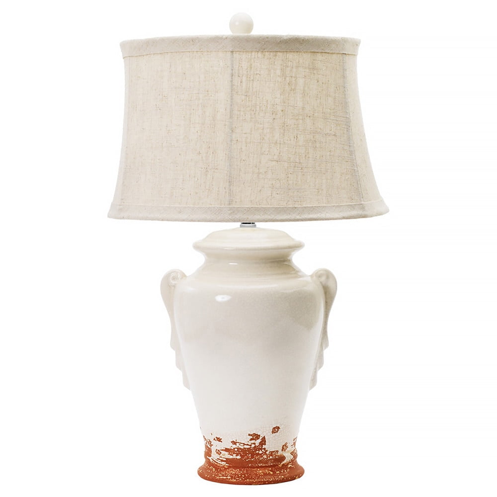 Eggshell Crackle Ceramic Table Lamp with Terracotta Base and Linen Shade