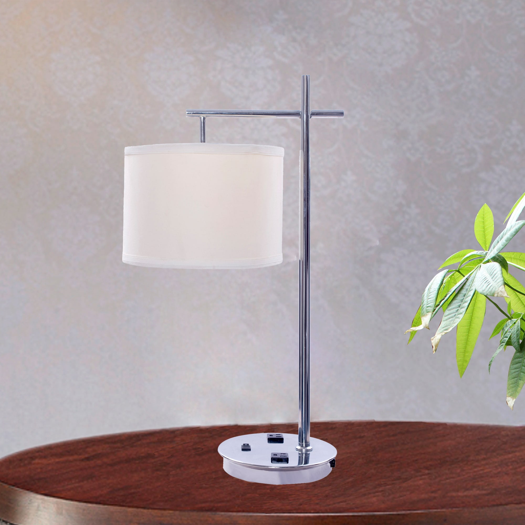 Chrome 26" Tech-Friendly Metal Table Lamp with White Shade