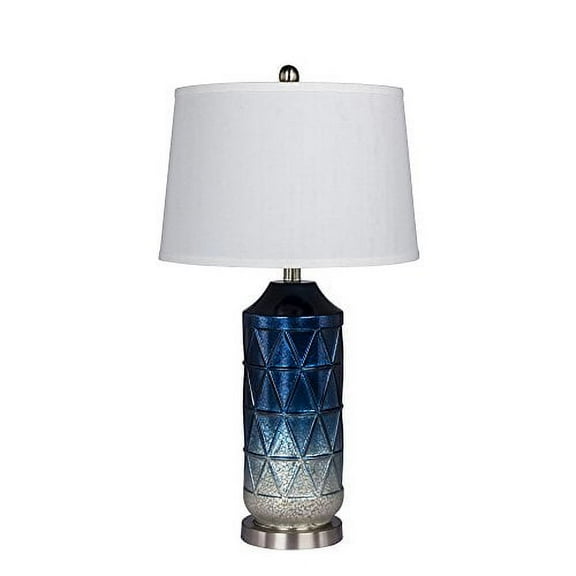 Fangio Lighting 's 5147BLU 27.5 in. Metal  Table Lamp in a White Mercury Glass with Frosted Mist Color Tint in Blue Finish