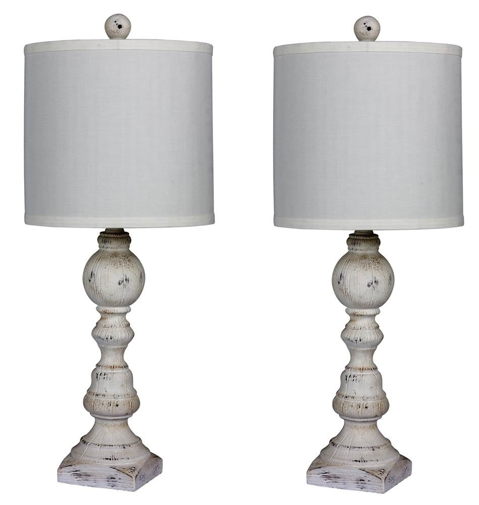 Cottage Antique White Balustrade Resin Table Lamp Set