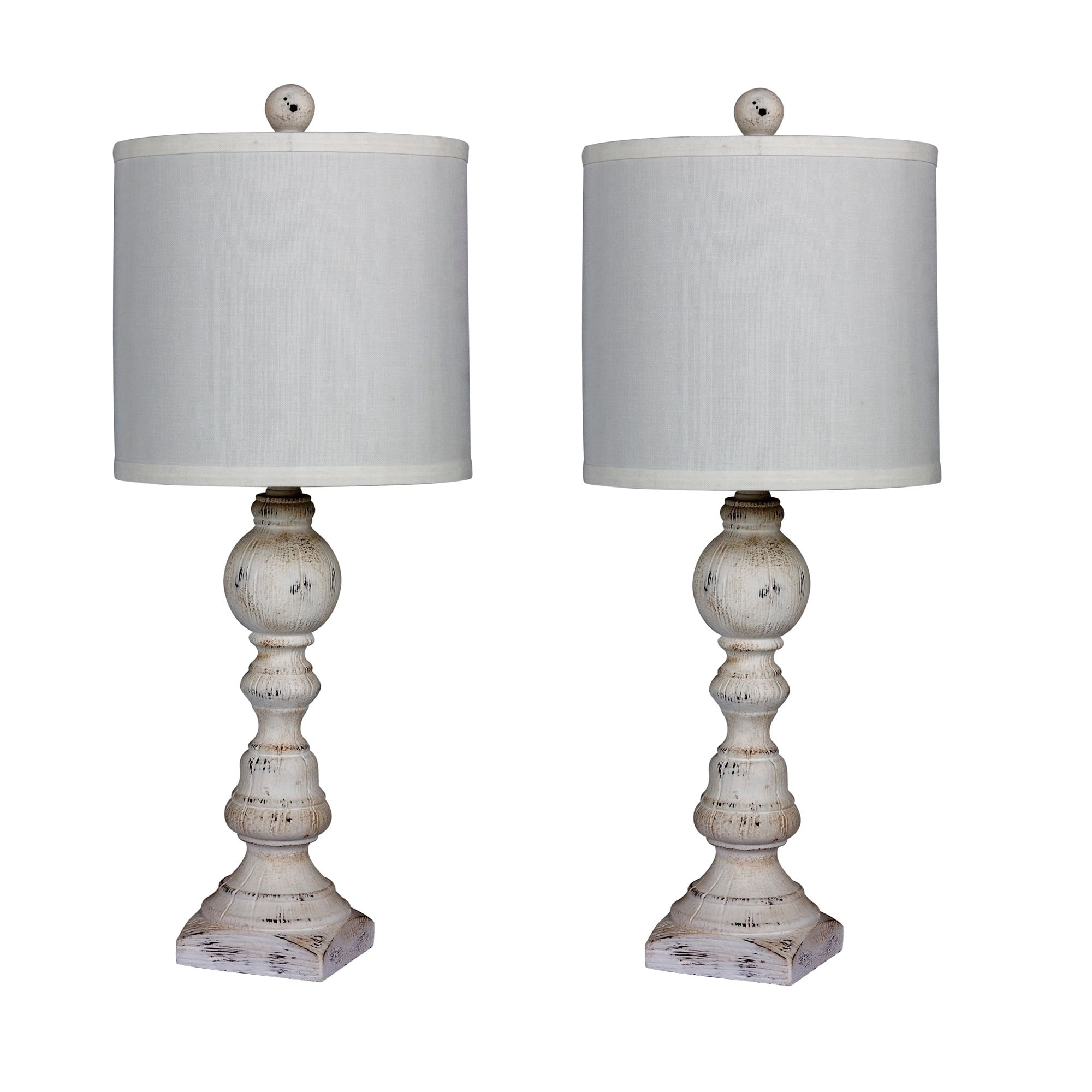 Cottage Antique White Balustrade Resin Table Lamp Set