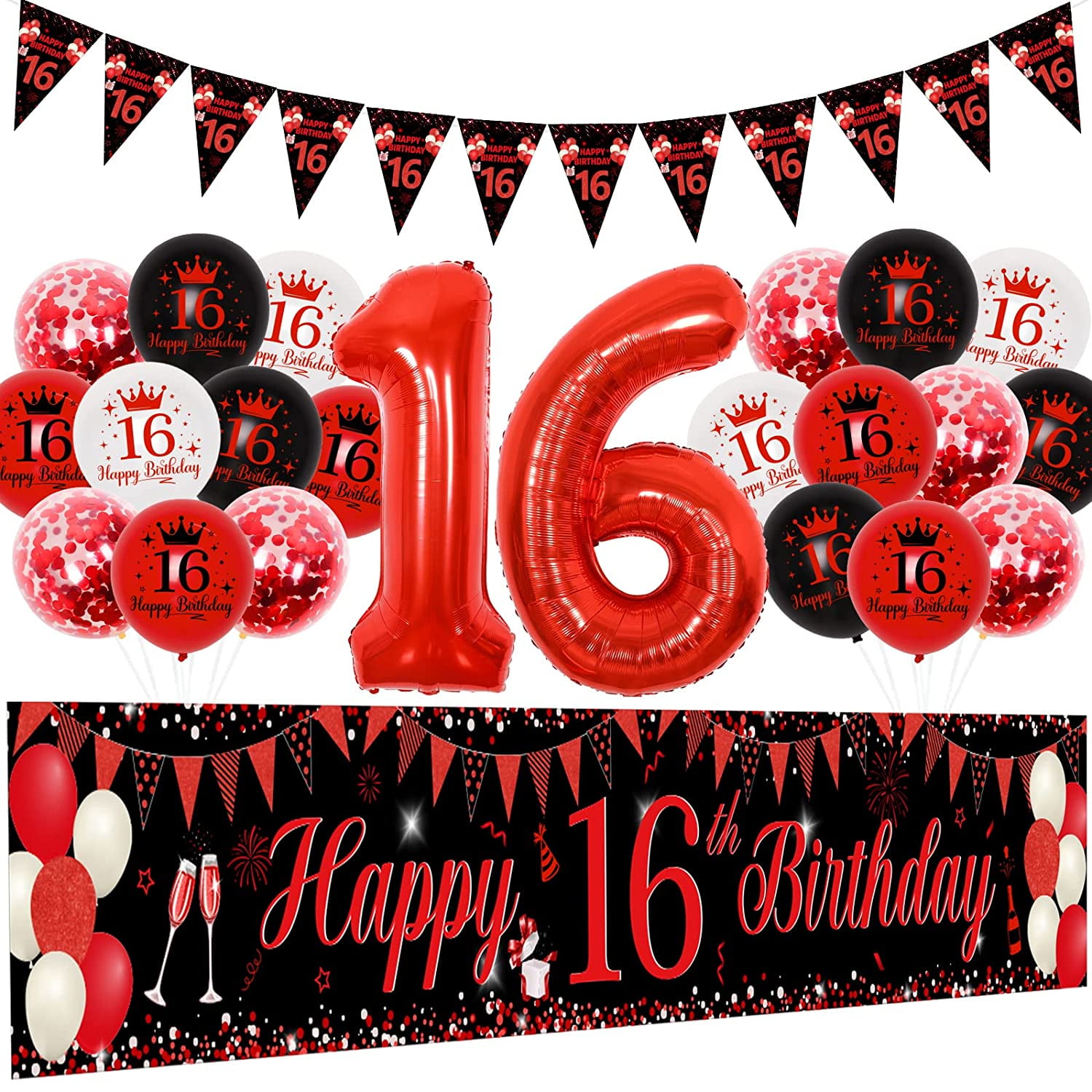 Fangleland Balloons, Rubber Red and Black Birthday, (15 Piece)
