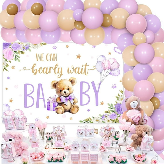 Fangleland We Can Bearly Wait Baby Shower Party Decoration Kits, Rubber Purple