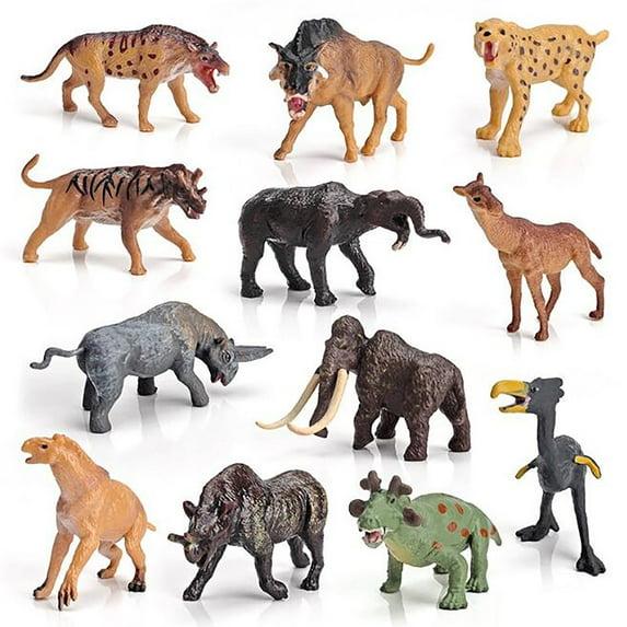 Mini Prehistoric Mammal Toy Set 12 Pieces Of Animal Dolls Wild Animal Dolls Long-haired Saber-toothed Model Doll Children's Birthday Toys For Ages 3-5 Girls Small Toddler Toys Baby Toys 3-6