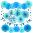 thumbnail image 1 of Fangsheng 21 Pcs Party Decoration, Blue Hanging Paper Fans, Tissue Pom Poms, Garlands String Polka Dot and Triangle Bunting Flags for Boy Birthday Parties, Bridal Showers, Baby Showers, Wedding, 1 of 7