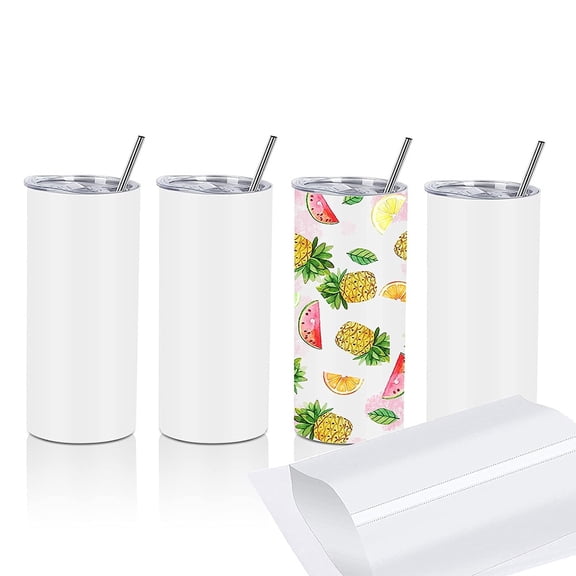 Fangsheng 4 Pack Sublimation Tumblers 15 Oz Skinny Straight, Stainless Steel Sublimation Tumblers Blank, Insulated Tumbler Sublimation