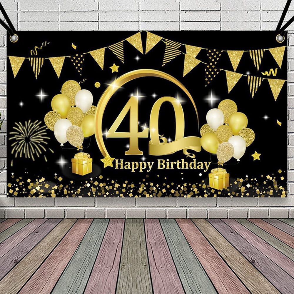 40 Background Fangsheng 40th Birthday Backdrop Gold and Black 5.9 X 3.6 Fts Happy ...