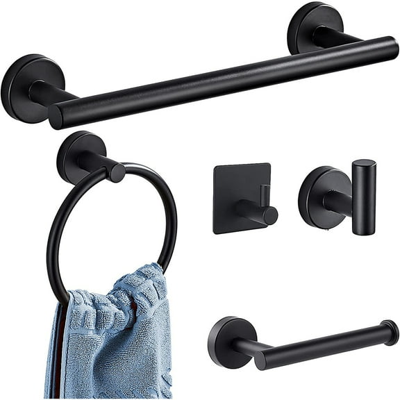 Fangsheng 5-Piece Bathroom Hardware Set with 16" Towel Bar, Matte Black