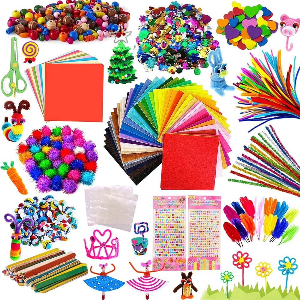 Fangsheng 500 Pcs DIY Art Supplies with Pipe Cleaners, Pom Poms for Toddlers