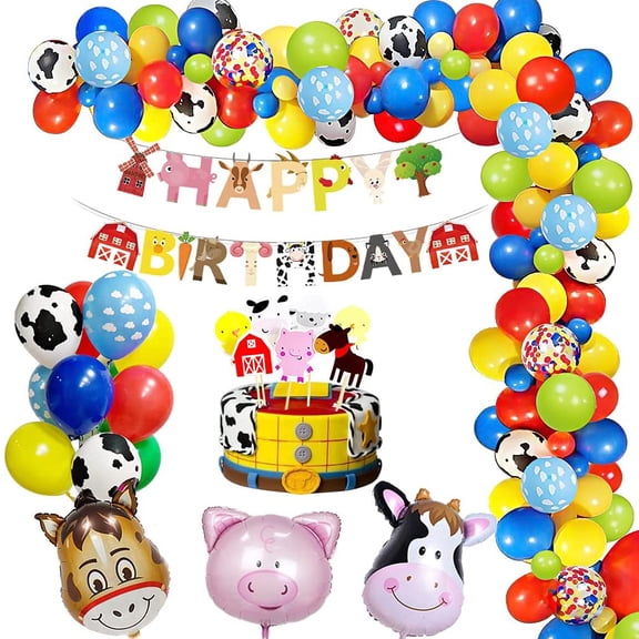 Fangsheng 60 PCS Farm Animal Party Supplies for Kids, Barnyard Birthday Decorations Cupcake Toppers Set for Boys Girls