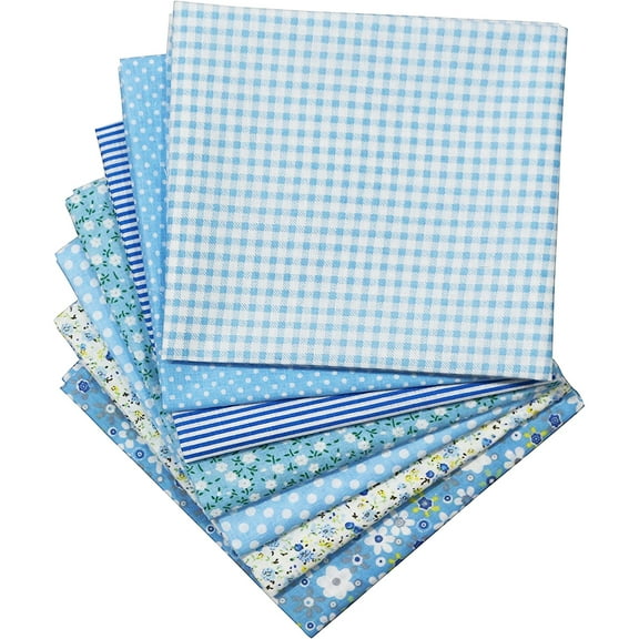 Fangsheng 7pcs Precut Cotton Fabric Charm Pack Fat Quarters Bundle, 50X50cm, Blue