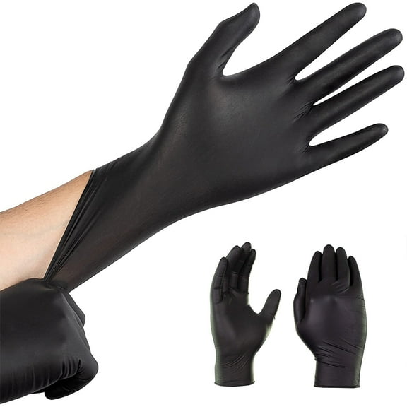 Fangsheng Black Nitrile Disposable Exam Gloves, 3 Mil, Latex & Powder Free, Large, Box of 100